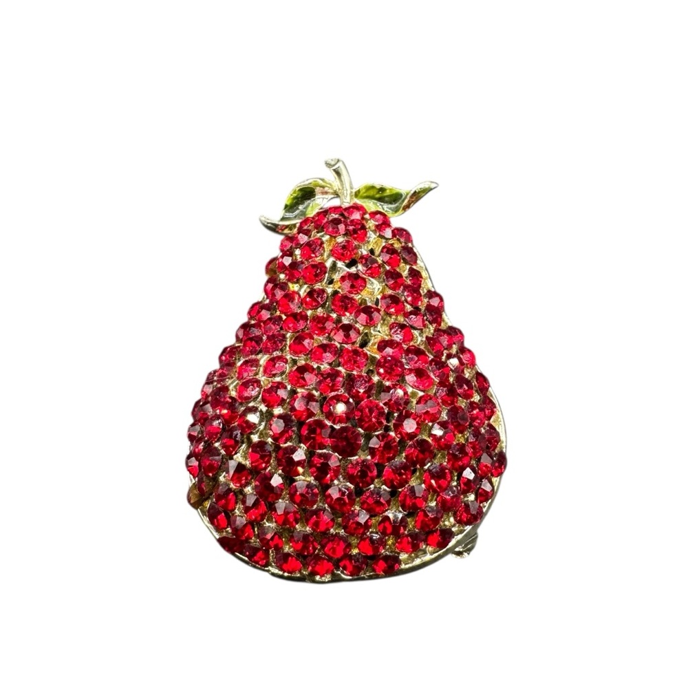Vintage Red Rhinestones Pear Brooch Pin